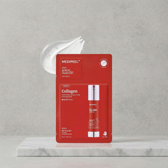 Двухступенчатая маска упругости и&nbsp;сияния MEDIPEEL⁺ Peptide Collagen 3000 Shot Serum 2 Step Mask (25мл) | Ecoplace